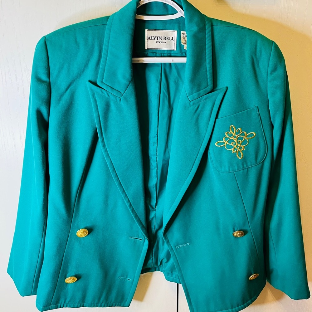 ALVIN BELL Women's Teal Blazer with Gold Buttons